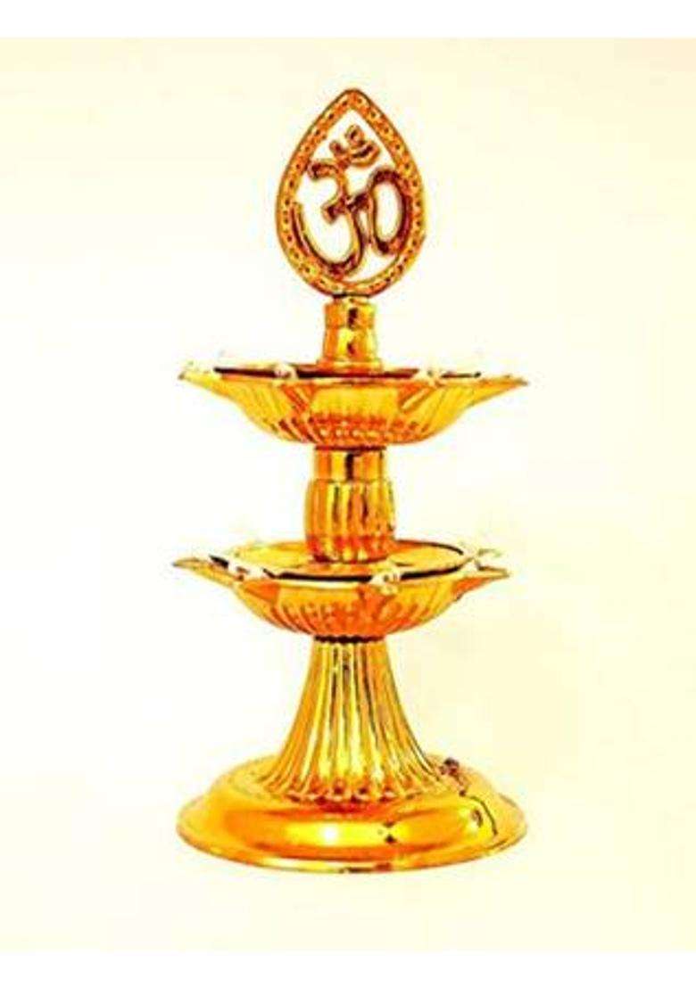 ESP 2 Layer Electric Gold LED Bulb Lights DiyaDeepDeepafor PoojaPujaMandir Diwali Festival Decoration Plastic Table Diya(Height 6 inch) - Indya