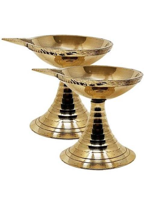 Crinikle Brass (Pack of 2) Table Diya Set(Height 2.2 inch)