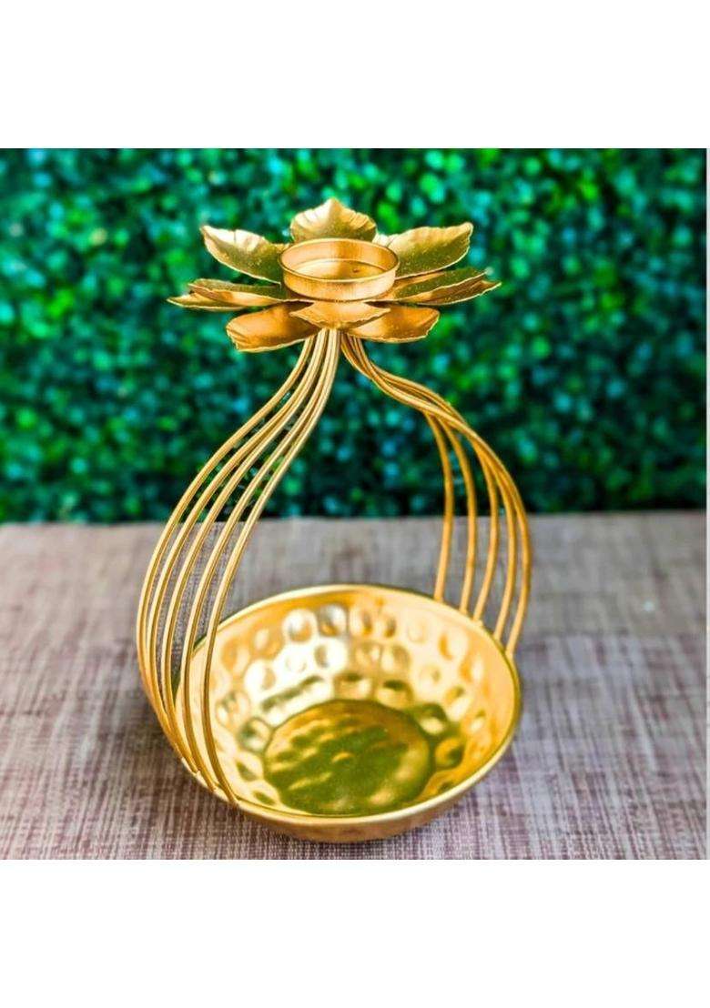 Matallic masterpieces Lotus shape urli diya for Pooja and diwali festival Iron Table Diya(Height 8 inch) - Indya