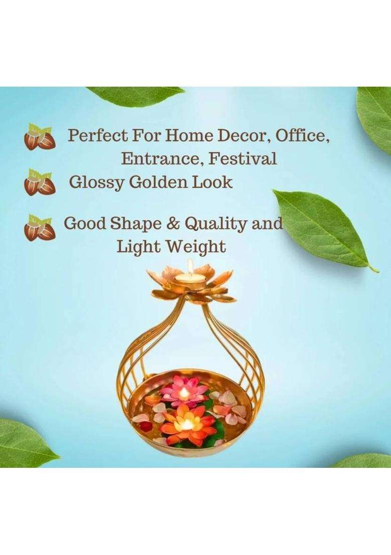 Matallic masterpieces Lotus shape urli diya for Pooja and diwali festival Iron Table Diya(Height 8 inch) - Indya