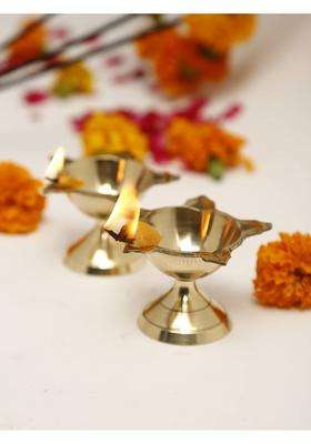 DreamKraft Brass Diwali Kuber Deepak (Diya Oil Lamp) For Puja Home Decor Brass (Pack of 2) Table Diya Set(Height 2 inch)