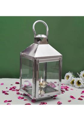 HOUZZPLUS Akhand Diya with Glass Cover Brass Diya with stand for Puja Room Steel Table Diya Set(Height 12 inch)