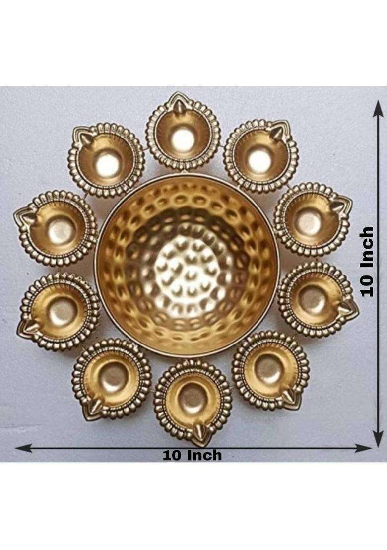 SMOCK STRECH Diya Urli 10 Inch Diwali Decoration Iron Table Diya(Height 2.5 inch) - Indya