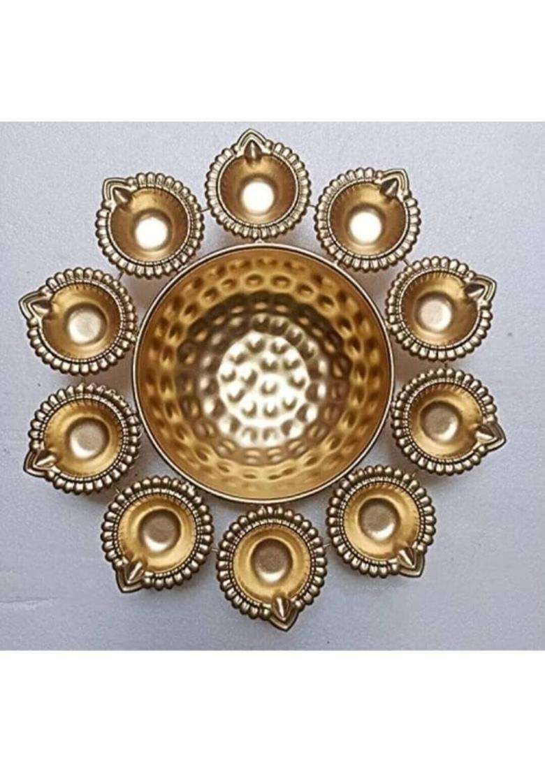 SMOCK STRECH Diya Urli 10 Inch Diwali Decoration Iron Table Diya(Height 2.5 inch) - Indya