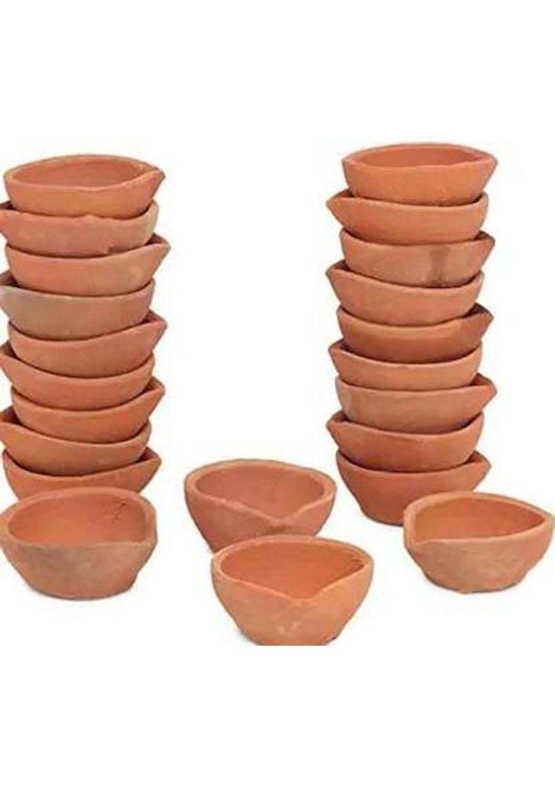Dominion Care Diwali Clay Spical Matti Handmade Earthen Clay small Size Diya Pack of 100 Earthenware (Pack of 100) Table Diya Set(Height 2 inch) - Indya