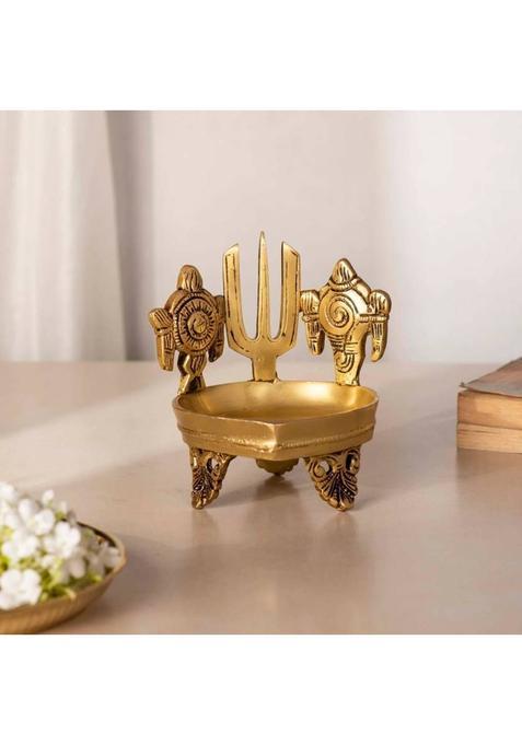 Dalvkot Shankh Chakra Namah Diya Brass Big Size for Pooja Room Brass Table Diya Set(Height 5 inch)