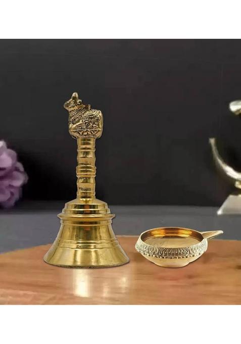Fashion Bizz Brass Diya and Pooja Ghanti/Bell Set Gift Set Beautiful Set Combo Brass (Pack of 2) Table Diya Set(Height 4 inch)