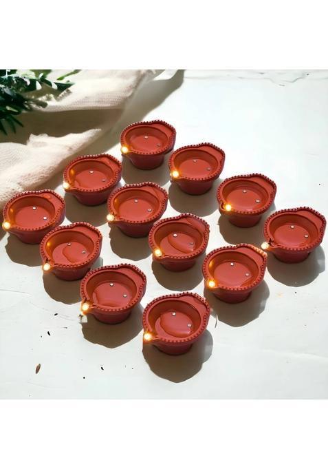 Sajo Fashion Water Sensor Diya Set Decorative Diya LED Lights E-Diya I Battery Operated Plastic (Pack of 12) Table Diya Set(Height 2 inch)