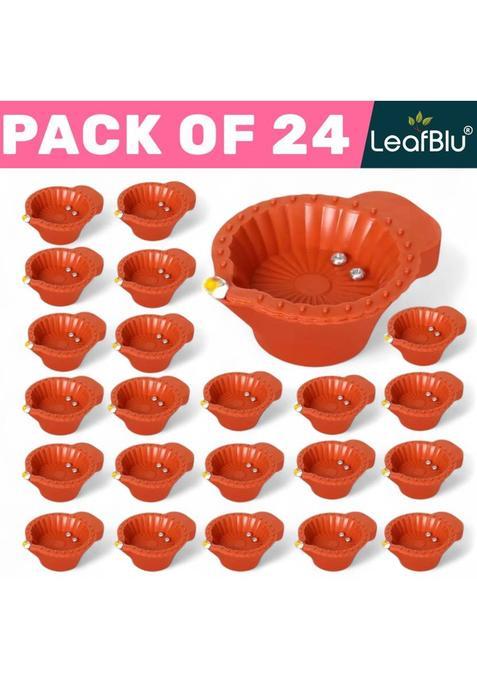 LeafBlu Unique Decorative Diwali Water Sensor Diya Plastic (Pack of 24) Table Diya(Height 1.5 inch)
