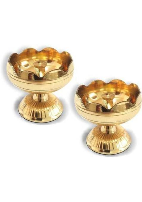 Heaven Decor Decorative Brass Oil Lamp Diya (Pack of 2) Table Diya Set Brass (Pack of 2) Table Diya Set(Height 1.5 inch)