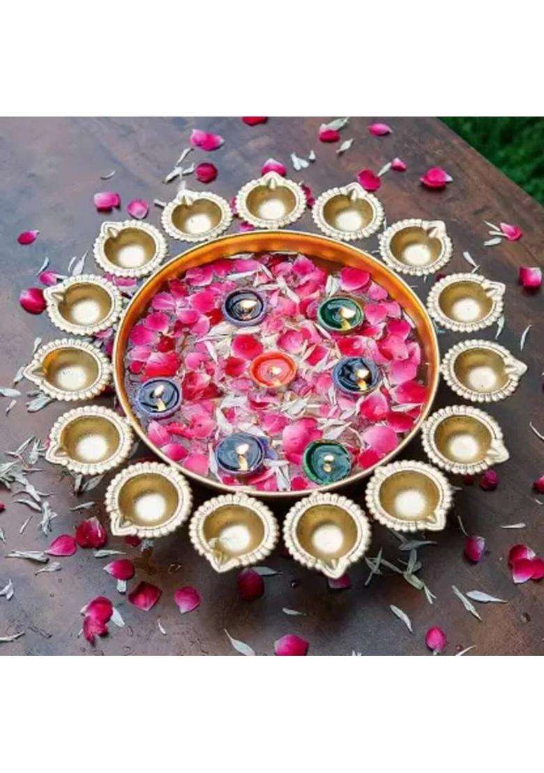 Dreamcraft Premium Flower Shape Decorative Diya Urli for Home Handcrafted Bowl Iron Table Diya(Height 2.5 inch) - Indya