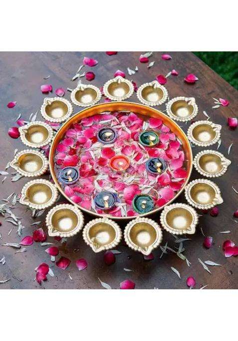 Dreamcraft Premium Flower Shape Decorative Diya Urli for Home Handcrafted Bowl Iron Table Diya(Height 2.5 inch)