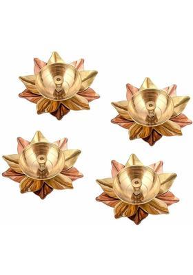 Fashion Bizz Brass Akhand Lotus/Kamal Diya Akhand Jyot Magical Lantern Brass Diya Brass Copper (Pack of 4) Table Diya(Height 1.5 inch)