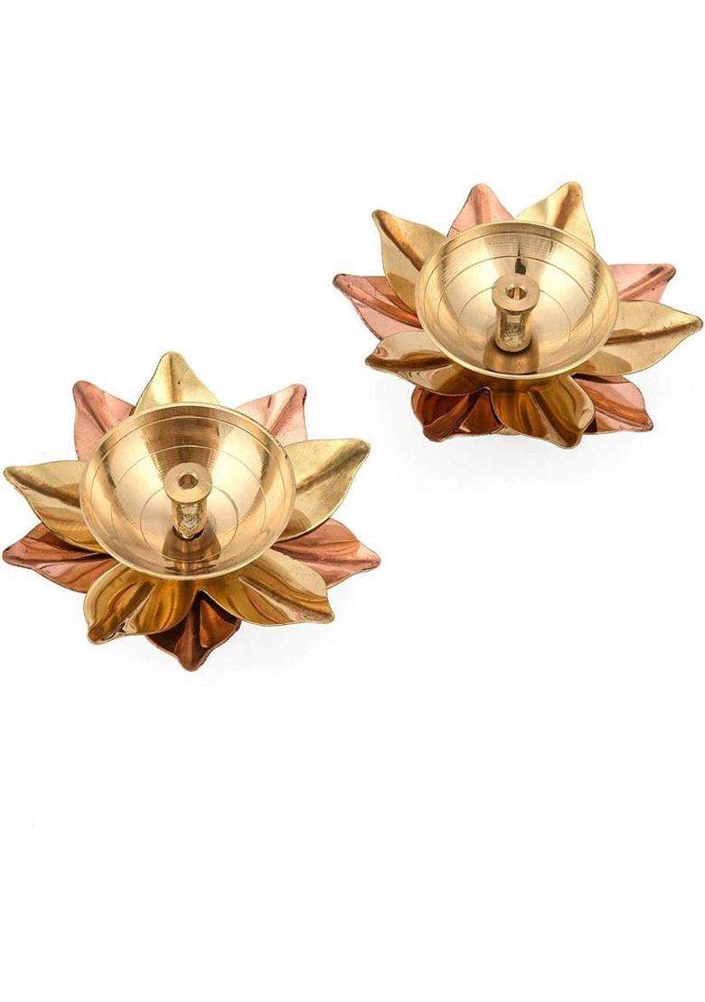 Fashion Bizz Brass Akhand Lotus/Kamal Diya Akhand Jyot Magical Lantern Brass Diya Brass Copper (Pack of 4) Table Diya(Height 1.5 inch) - Indya