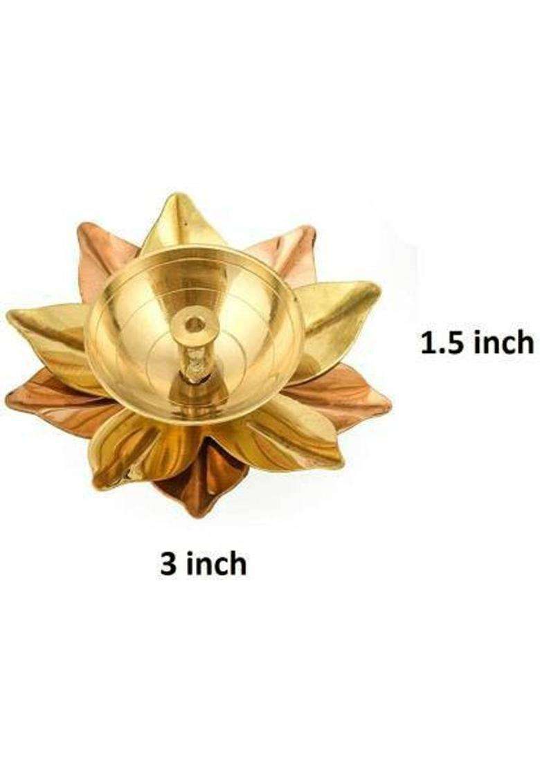 Fashion Bizz Brass Akhand Lotus/Kamal Diya Akhand Jyot Magical Lantern Brass Diya Brass Copper (Pack of 4) Table Diya(Height 1.5 inch) - Indya