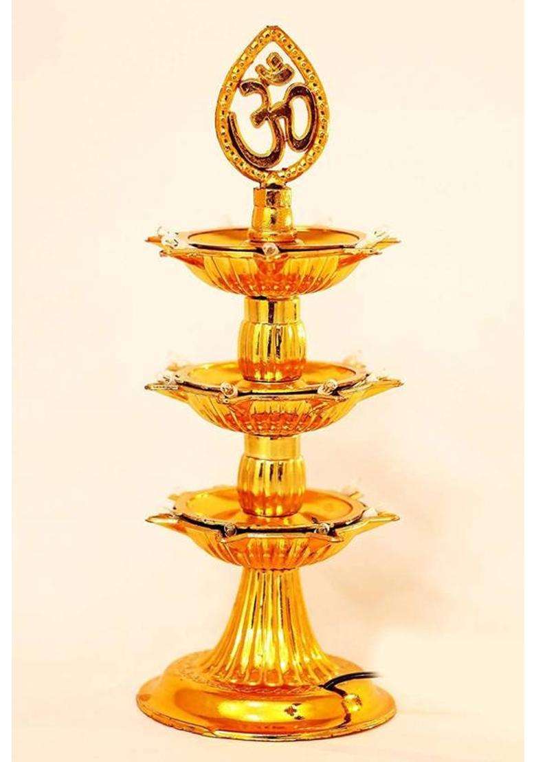 ESP 3 Layer Electric Gold LED Bulb Lights Diya/Deep/Deepak for Pooja/Puja/Mandir Diwali Festival Decoration Plastic Table Diya(Height 12 inch) - Indya
