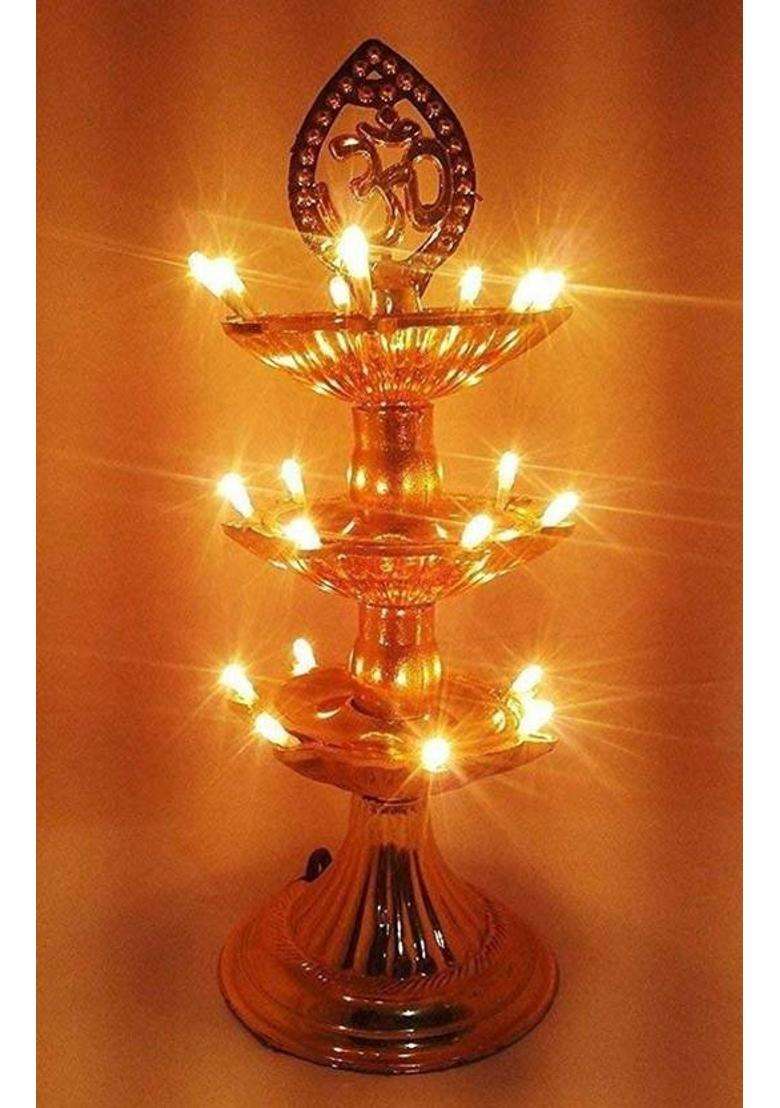ESP 3 Layer Electric Gold LED Bulb Lights Diya/Deep/Deepak for Pooja/Puja/Mandir Diwali Festival Decoration Plastic Table Diya(Height 12 inch) - Indya