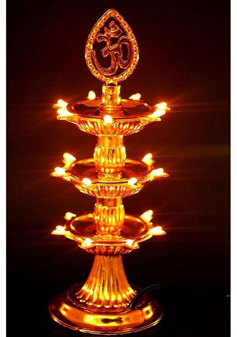 ESP 3 Layer Electric Gold LED Bulb Lights Diya/Deep/Deepak for Pooja/Puja/Mandir Diwali Festival Decoration Plastic Table Diya(Height 12 inch) - Indya