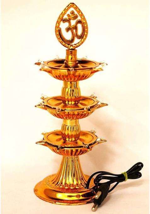 ESP 3 Layer Electric Gold LED Bulb Lights Diya/Deep/Deepak for Pooja/Puja/Mandir Diwali Festival Decoration Plastic Table Diya(Height 12 inch)