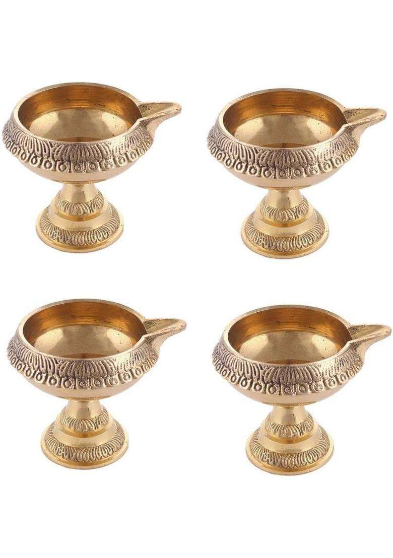 Utkarsh Diwali Special Combo Brass Diwali Kuber Pedi (No1 Small Size)for Puja Brass (Pack of 4) Table Diya(Height 2.16 inch) - Indya