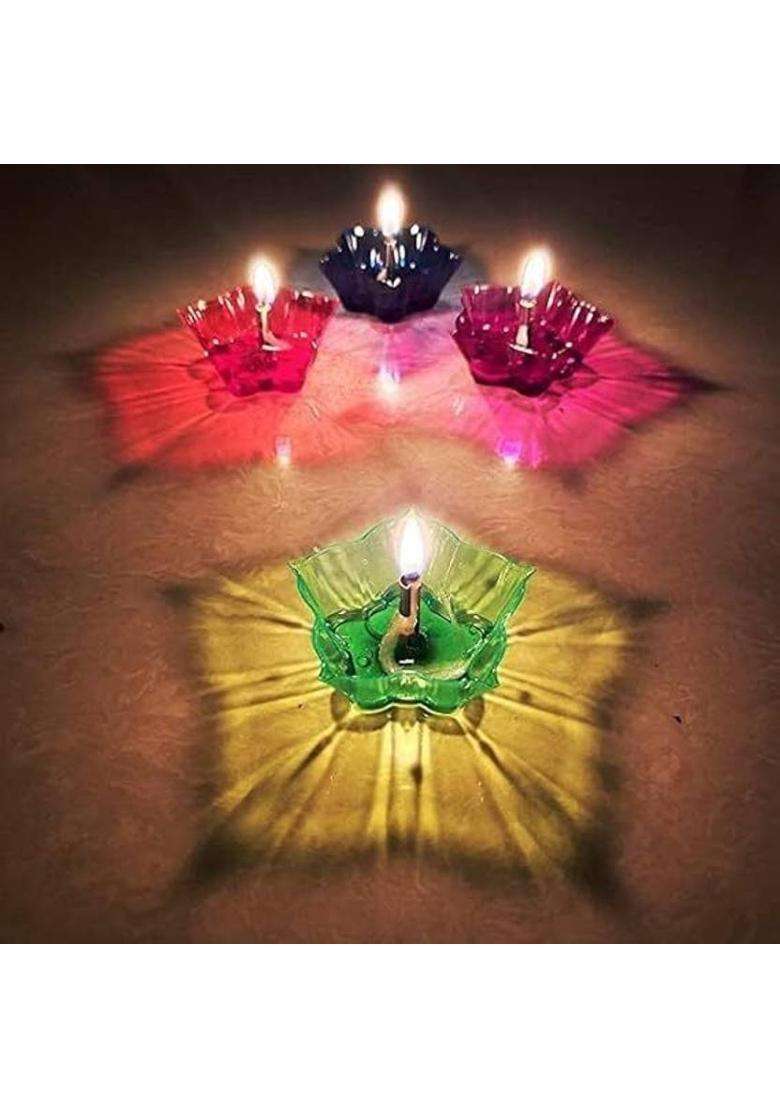 DREHOTRY 3D Reflection Diya Diwali Decoration Items for Home Decor Transparent Plastic (Pack of 12) Table Diya(Height 5 inch) - Indya