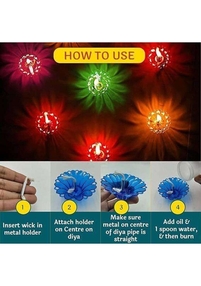 DREHOTRY 3D Reflection Diya Diwali Decoration Items for Home Decor Transparent Plastic (Pack of 12) Table Diya(Height 5 inch) - Indya