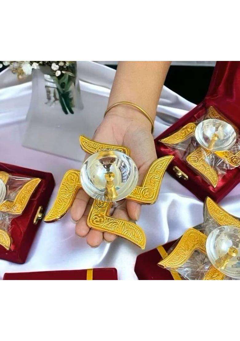 Dsh Brass Diya Swastik Oil Diya With Velvet Box For Diwali Temple Puja . Brass Table Diya(Height 2 inch) - Indya
