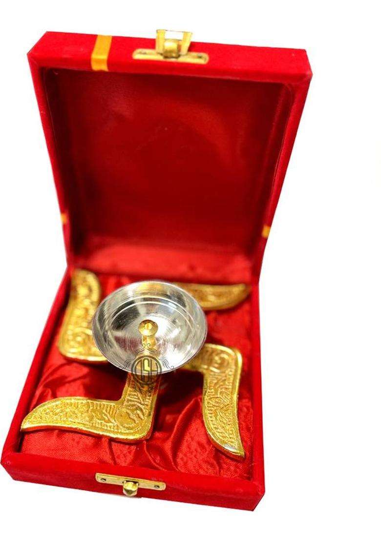 Dsh Brass Diya Swastik Oil Diya With Velvet Box For Diwali Temple Puja . Brass Table Diya(Height 2 inch) - Indya