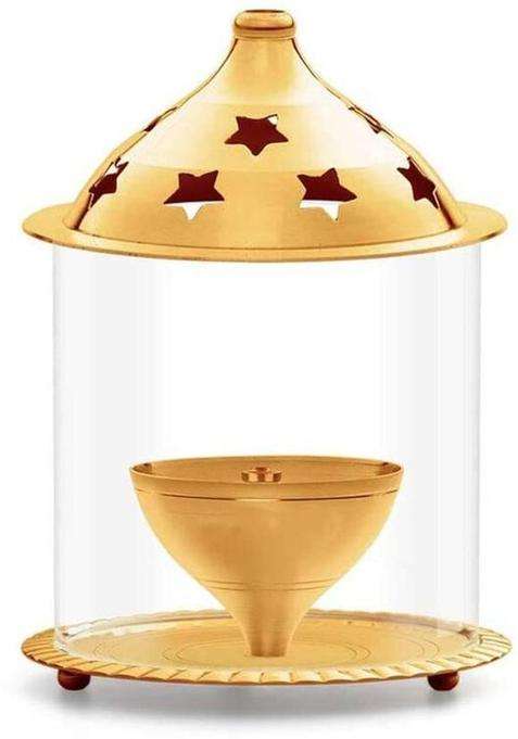ANI DIVINE Golden Akhand Deep WIth Cover High Quality Brass Glass Table Diya Brass Glass Table Diya(Height 4 inch)