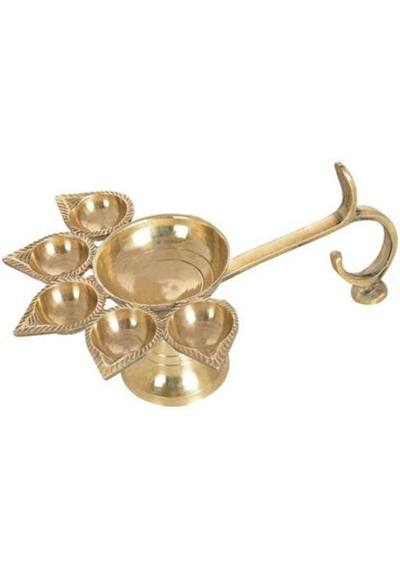 SBBCO Pure Brass Panch Deepak Aarti Oil Lamp for Pooja Mandir Handmade Decorative Camphor Burner Designer Hindu Puja Five Face Jyot Diya Stand. Brass Table Diya Set(Height 2.8 inch) - Indya