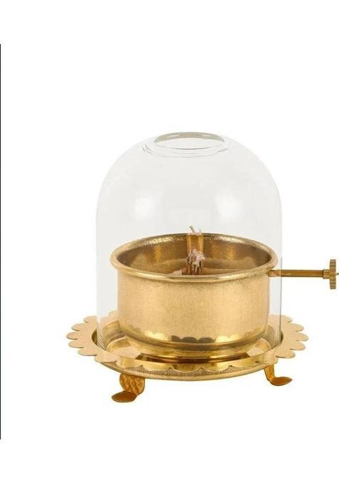 DANIYAL HANDICRAFTS 4 INCH BRASS AKHAND JYOT DIYA 75 ml OIL CAPACITY Brass Borosilicate Glass Table Diya(Height 4 inch)