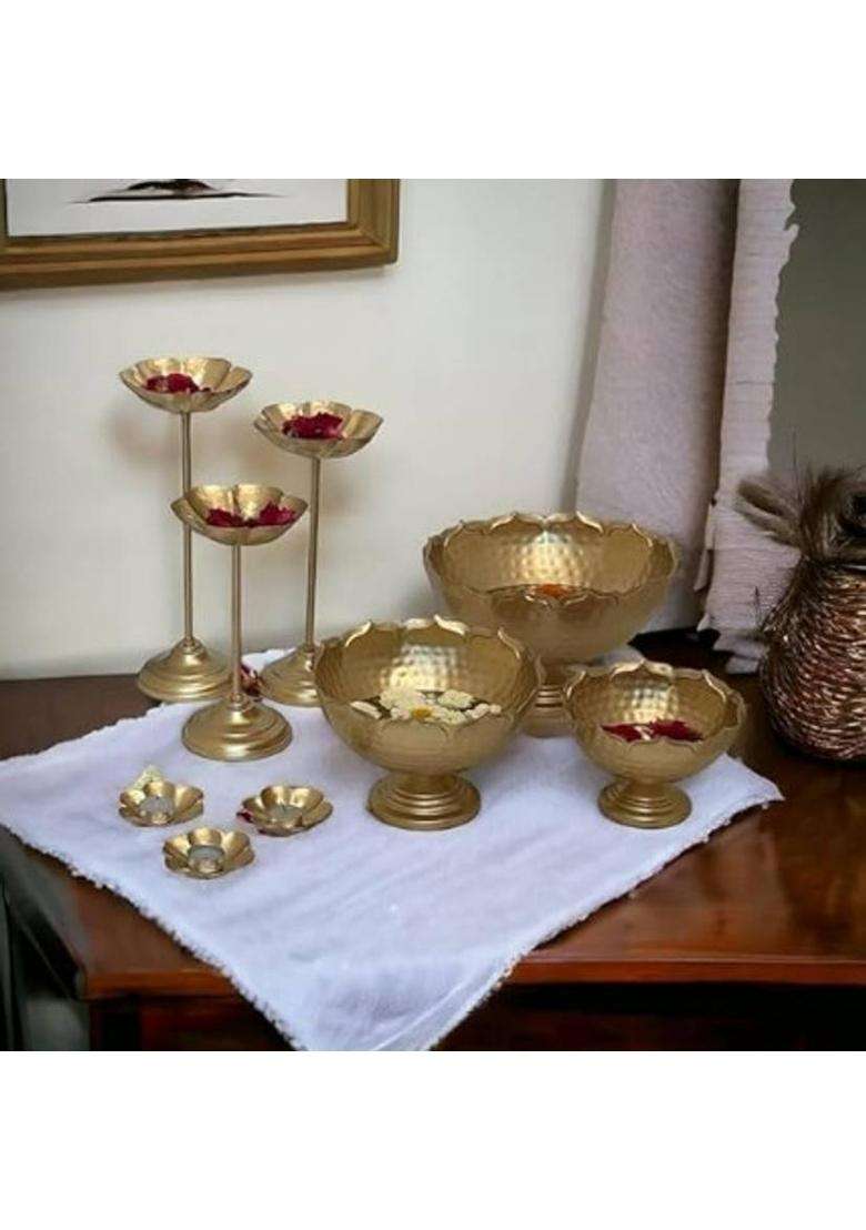 MFMETAL Traditional Style 9 Pieces Iron (Pack of 9) Table Diya(Height 13 inch) - Indya