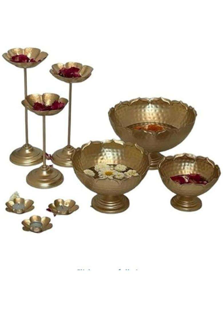 MFMETAL Traditional Style 9 Pieces Iron (Pack of 9) Table Diya(Height 13 inch) - Indya