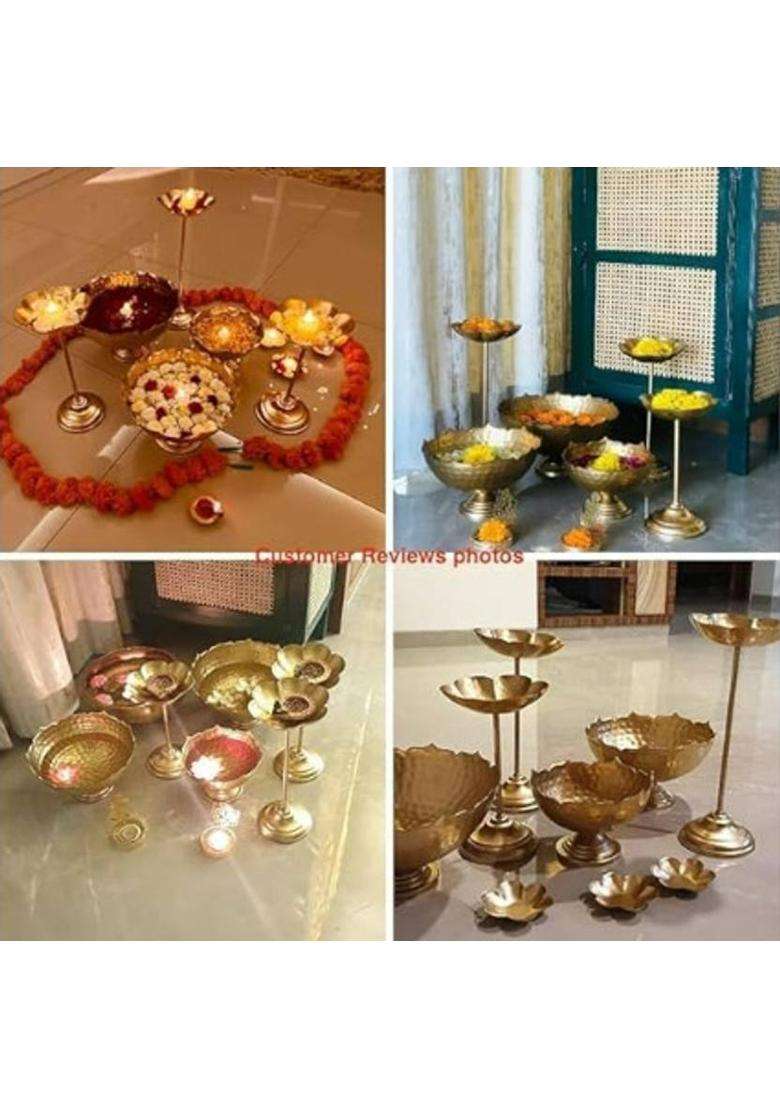 MFMETAL Traditional Style 9 Pieces Iron (Pack of 9) Table Diya(Height 13 inch) - Indya