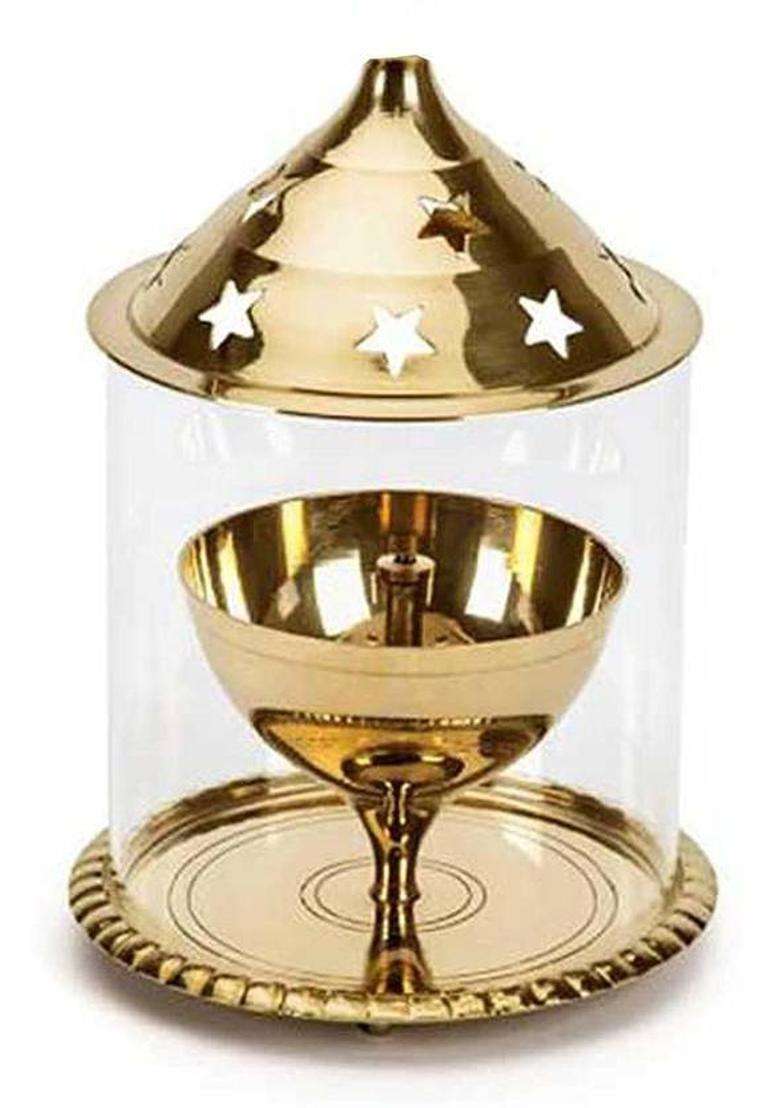 Hemito Brass Akhand Diya with Borosilicate Glass (HEIGHT - 2 INCH) Brass Table Diya Set(Height 4.5 inch) - Indya