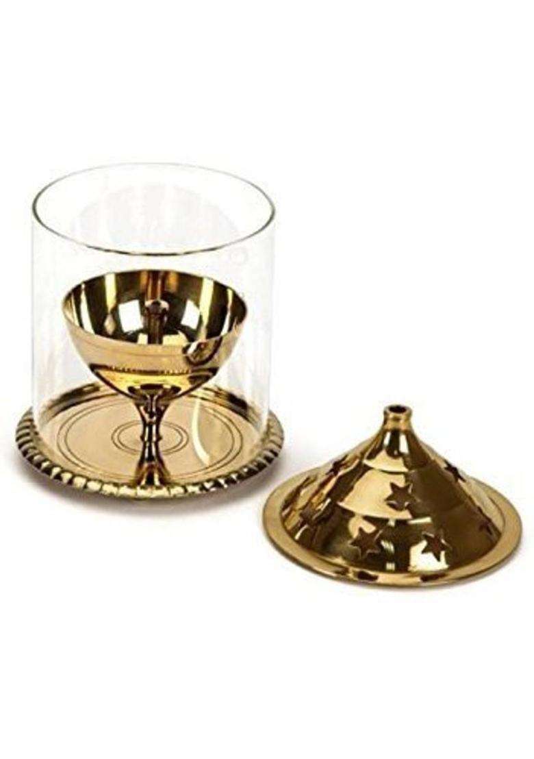 Hemito Brass Akhand Diya with Borosilicate Glass (HEIGHT - 2 INCH) Brass Table Diya Set(Height 4.5 inch) - Indya
