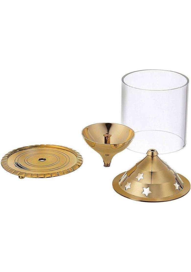 Hemito Brass Akhand Diya with Borosilicate Glass (HEIGHT - 2 INCH) Brass Table Diya Set(Height 4.5 inch) - Indya