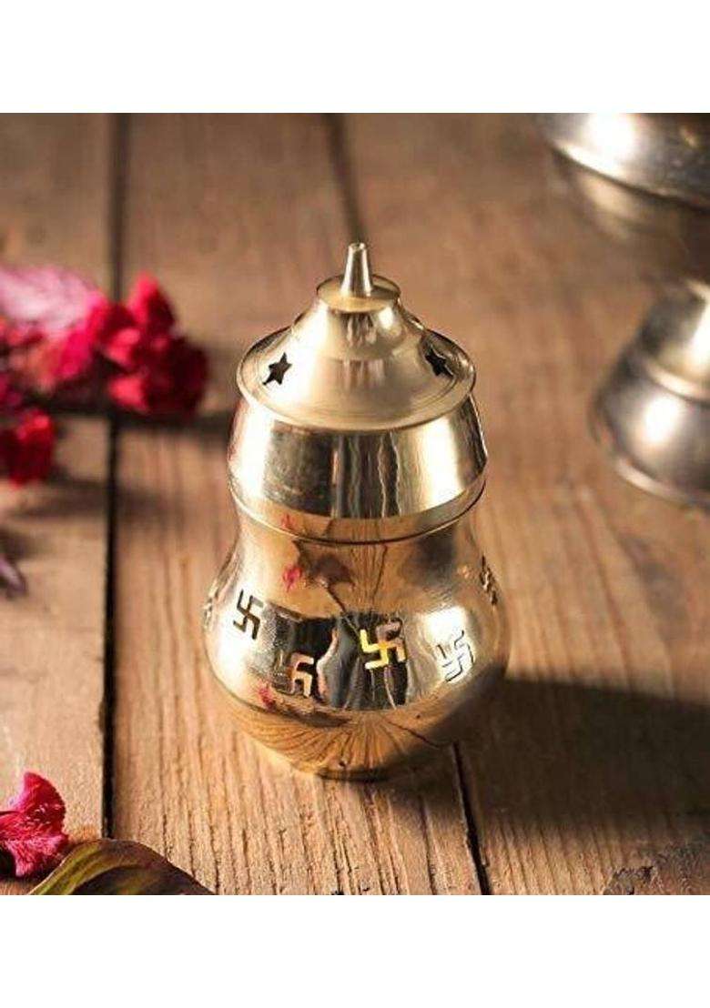 Dalvkot Camphor Lamp with Diya Aroma Incense Burnner Oil Lamp Diffuser Brass Table Diya(Height 6 inch) - Indya