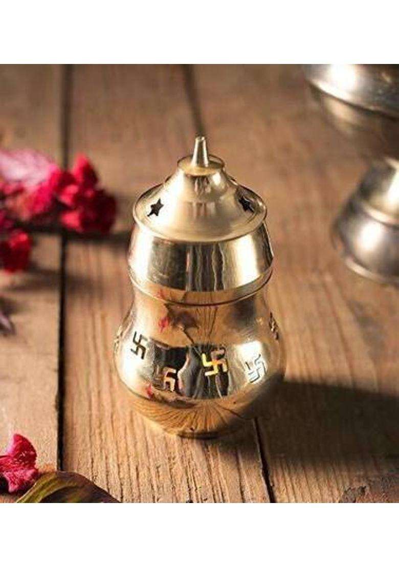 Dalvkot Camphor Lamp with Diya Aroma Incense Burnner Oil Lamp Diffuser Brass Table Diya(Height 6 inch) - Indya