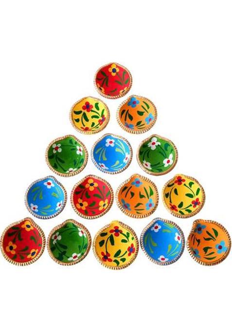 VIAANISH Earthenware (Pack of 11) Table Diya Set(Height 2 inch)