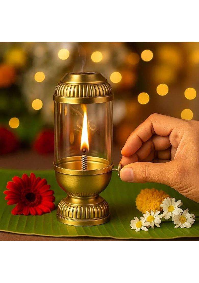 CW Crafts World Designer Akhand Diya for Home and Puja room Iron Glass Table Diya Iron Table Diya(Height 5 inch) - Indya