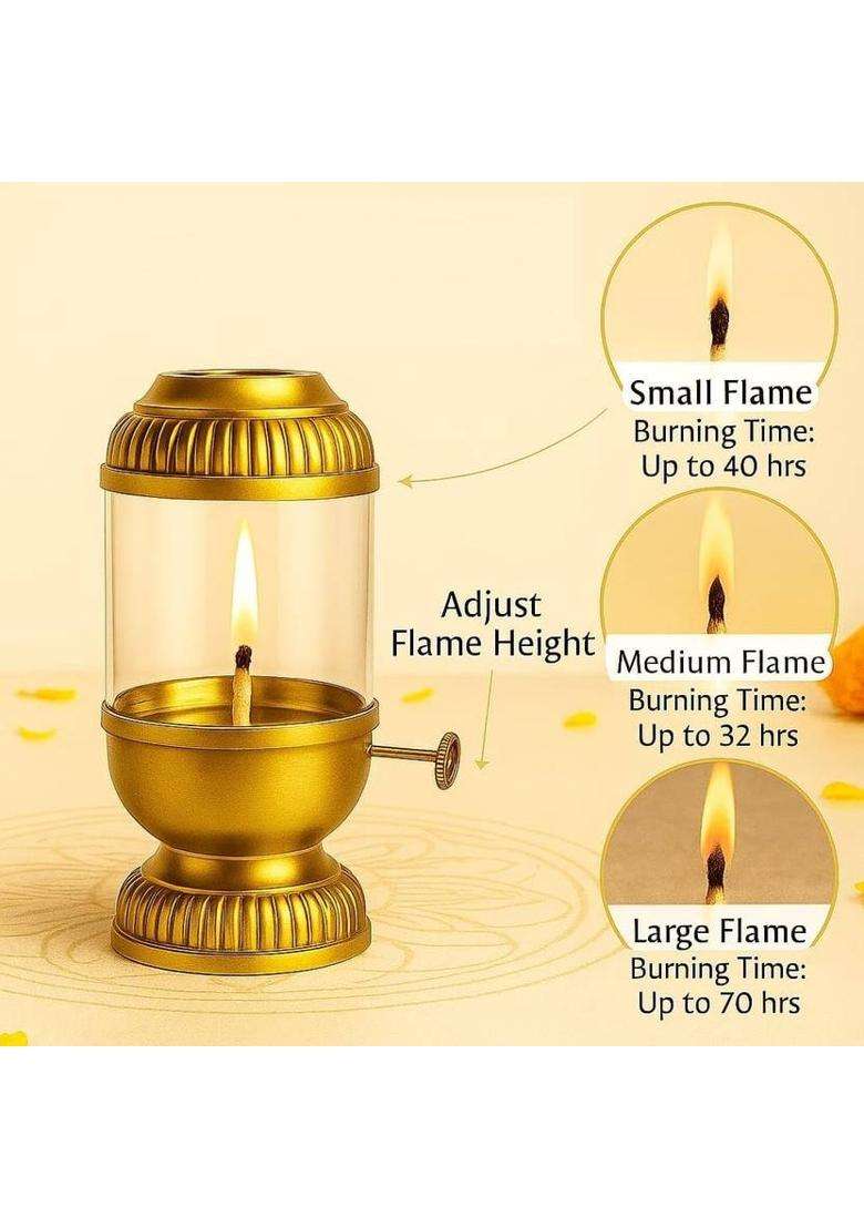 CW Crafts World Designer Akhand Diya for Home and Puja room Iron Glass Table Diya Iron Table Diya(Height 5 inch) - Indya