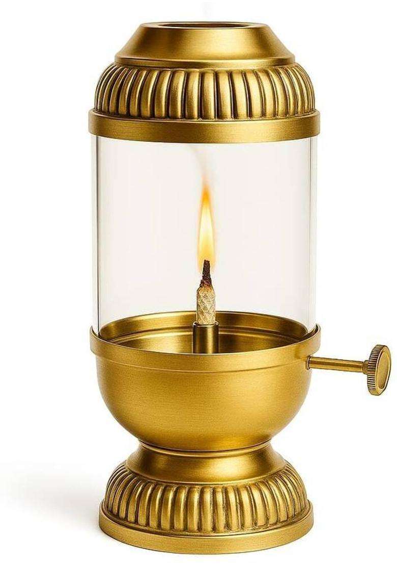 CW Crafts World Designer Akhand Diya for Home and Puja room Iron Glass Table Diya Iron Table Diya(Height 5 inch) - Indya
