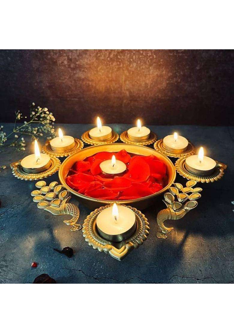 EVERYTHING EXPORTS Peacock Shape Urli Diya for Home Decor Diwali Iron Table Diya(Height 3 inch) - Indya