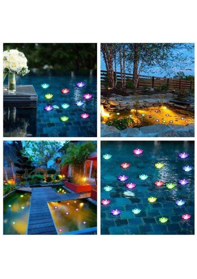 VIGRATI ENTERPRISE Waterproof LED Floating Water Sensor Lotus for Diwali Decoration Plastic (Pack of 6) Table Diya Set(Height 3.96 inch) - Indya