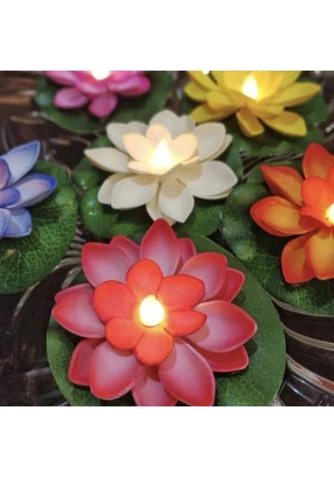 VIGRATI ENTERPRISE Waterproof LED Floating Water Sensor Lotus for Diwali Decoration Plastic (Pack of 6) Table Diya Set(Height 3.96 inch)