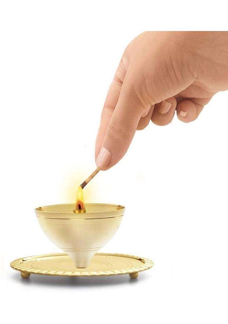 T-KA108 Brass Akhand Diya with Borosilicate Glass Brass Table Diya Set By T-KA108 Brass Table Diya(Height 5.9 inch) - Indya