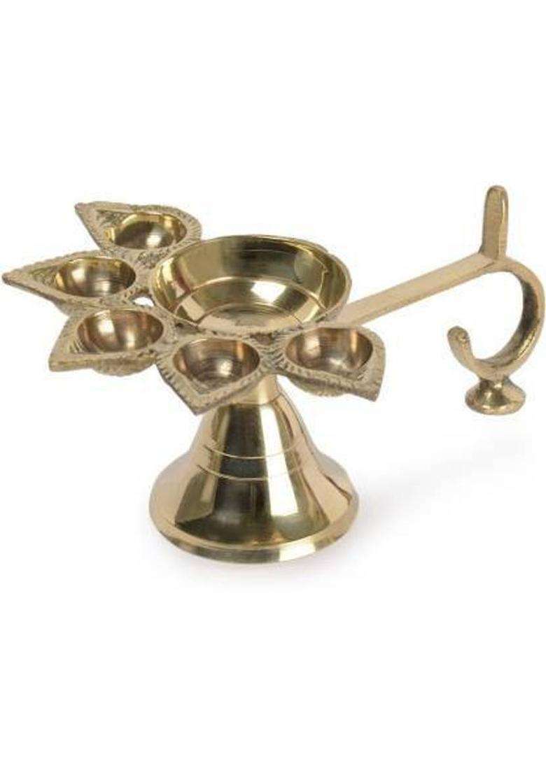 RUDRANSH Pure Brass Panchmukhi Jyoti/Puja Aarti Diya for Pooja Panchmukkhi Brass Diya Brass Table Diya(Height 3 inch) - Indya