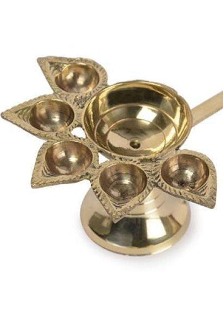 RUDRANSH Pure Brass Panchmukhi Jyoti/Puja Aarti Diya for Pooja Panchmukkhi Brass Diya Brass Table Diya(Height 3 inch) - Indya