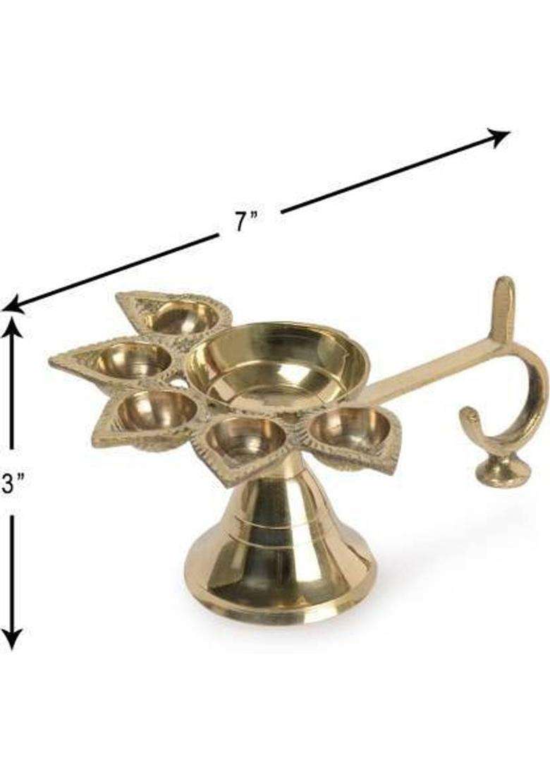 RUDRANSH Pure Brass Panchmukhi Jyoti/Puja Aarti Diya for Pooja Panchmukkhi Brass Diya Brass Table Diya(Height 3 inch) - Indya